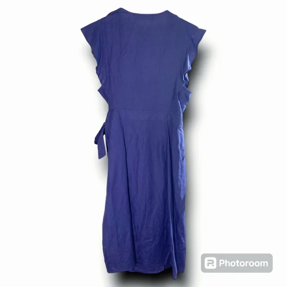 NWOT ASTR the label Euphoria Navy Linen wrap flutter midi dress, size Medium - Picture 2 of 12